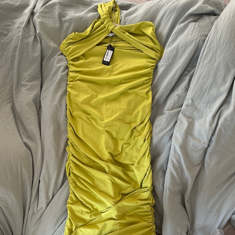 PrettyLittleThing Chartreuse Ruched Maxi Dress